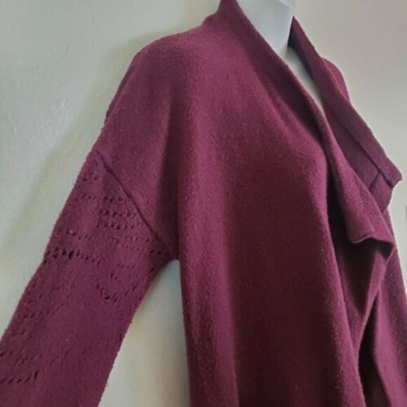Lucky Brand Cardigan Sweater Medium Burgundy Red Waterfall Boho Cozy Casual - Picture 4 of 11